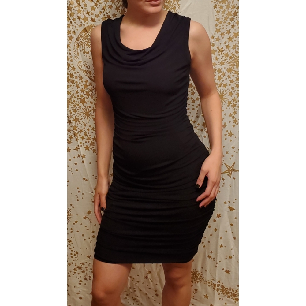 Valerie Bertinelli Black Scrunched Dress With Lace